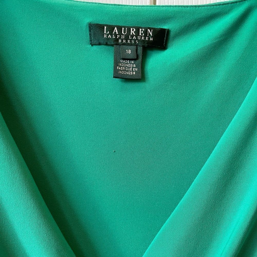 Lauren Ralph Lauren Emerald Ruched Faux Wrap Midi Dress EUC Size 18 - Picture 3 of 6